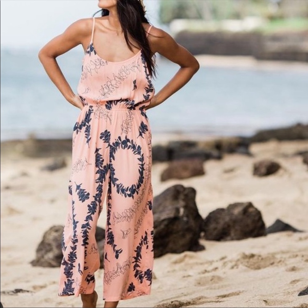 Ava Sky Guava Plumeria Jumper Romper Dress